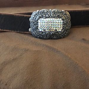 Fossil brown leather belt with stone buckle